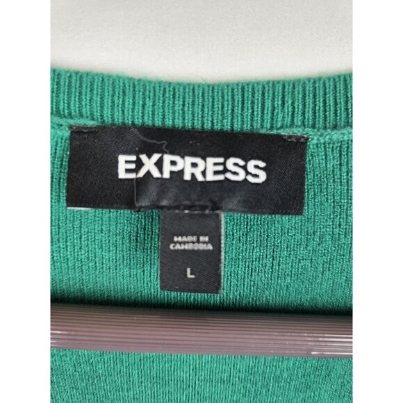 Express Womens Sweater Size Large Emerald Green V-Neck Soft Knit Long Sleeve Top - Picture 7 of 10
